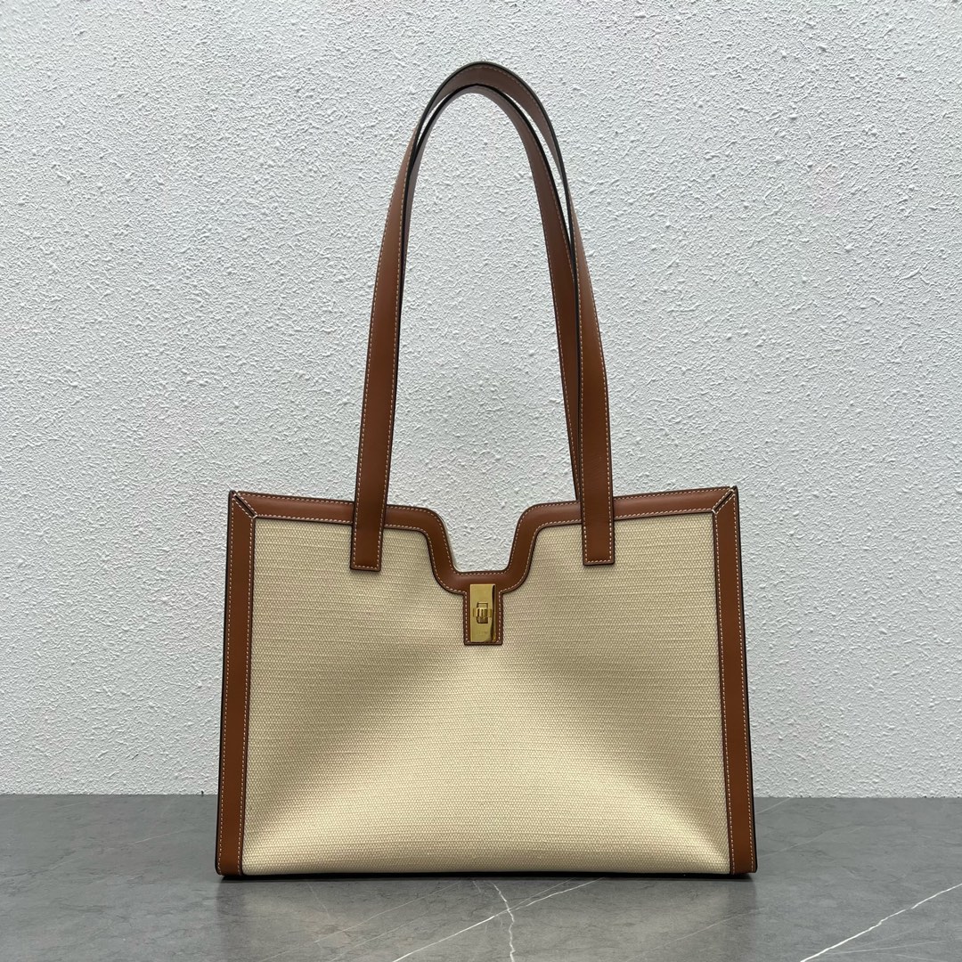 Celine Cabas 16 Textile Calfskin Handbag Shoulder Bag Natural/Tan 114482